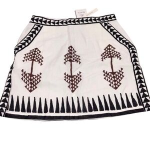NWT Tara Mini Skirt Womens XL White Geometric Embroidered Linen Mo Maya